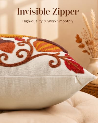 Fall Embroidered Throw Pillow Cover 18x18 Inch - Maple Acorn - Pack of 1