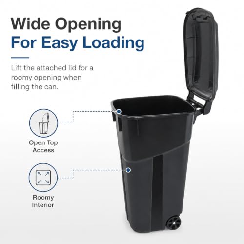 32-Gallon Heavy-Duty Wheeled Trash Can with Click-Lock Lid - Outdoor Use