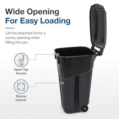 32-Gallon Heavy-Duty Wheeled Trash Can with Click-Lock Lid - Outdoor Use