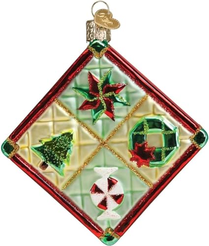 Christmas Quilt Glass Blown Ornament - Handcrafted Holiday Decoration