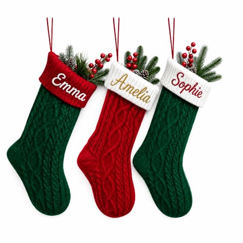 Personalized Knit Christmas Stocking with Color-Block Twist - Custom Holiday Decor