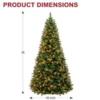 Green 7ft Prelit Artificial Christmas Tree with 300 Warm White LEDs - Hinged Design