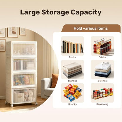 4-Tier 128QT Stackable Storage Bins with Lid and Wheels - Closet Organizer