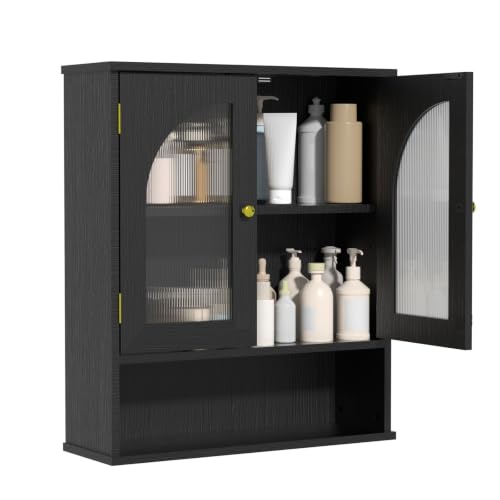 Black Bathroom Wall Cabinet with Adjustable Shelf - Compact Storage Organizer
