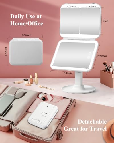 Large Lighted Makeup Mirror with 10X & 40X Magnification & LED Lights