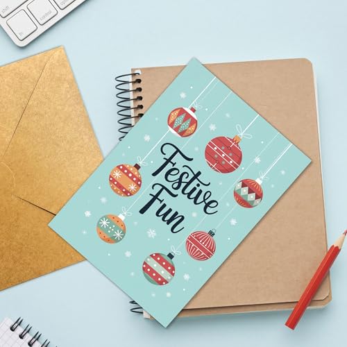 Festive Christmas Card with Colorful Ornaments and Snowflakes - Holiday Greeting Card for Family & Friends