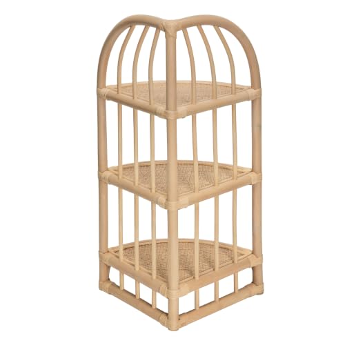 Natural Rattan Corner Shelf Unit - Handwoven 3-Tier Storage Rack for Home & Bathroom