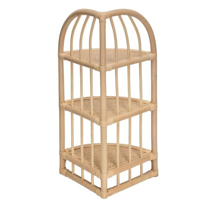 Natural Rattan Corner Shelf Unit - Handwoven 3-Tier Storage Rack for Home & Bathroom