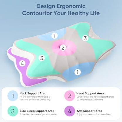 Cooling Cervical Pillow for Neck Pain Relief, Memory Foam Support for Side, Back & Stomach Sleepers