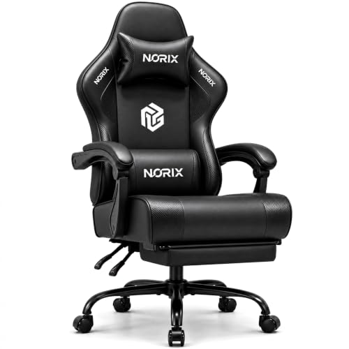 Gaming Chair for Adults with Footrest, Ergonomic Computer Chair, Black