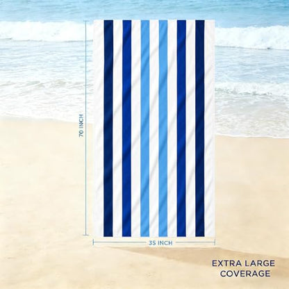 Lightweight Blue Cabana Stripe Beach Blanket 35 x 70 Outdoor Mat - Portable & Multi-Purpose
