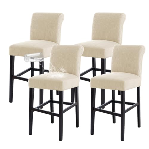Jacquard Waterproof Bar Stool Covers Set of 4 - Mid Back Ivory