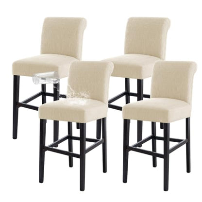 Jacquard Waterproof Bar Stool Covers Set of 4 - Mid Back Ivory
