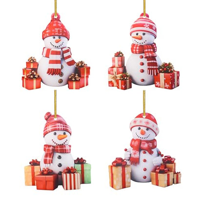 Acrylic Snowman Holiday Ornaments - 4 Pack for Christmas Wreaths & Decorations