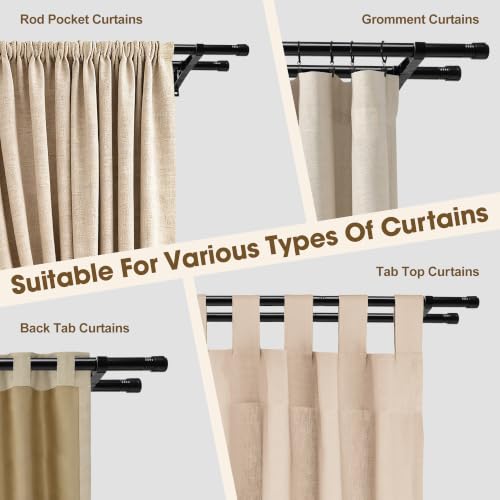 Black Double Curtain Rod Set 28-48 Inch Heavy Duty Dual Curtain Rod for Windows - DonSail