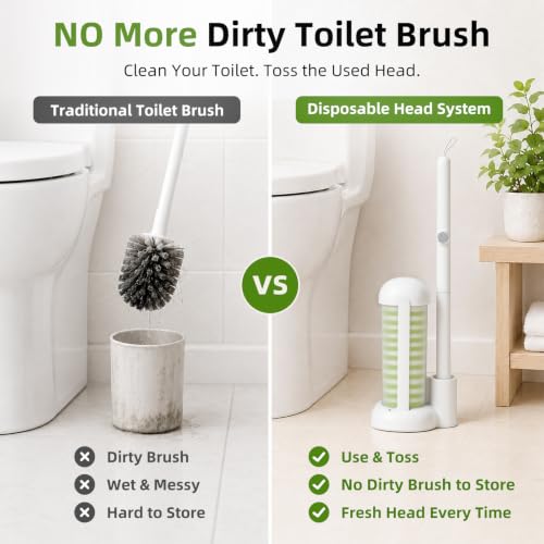 Disposable Toilet Brush System with 36 Refills and Storage Caddy - Green