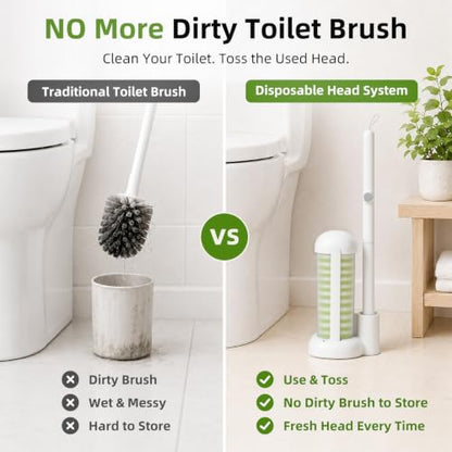 Disposable Toilet Brush System with 36 Refills and Storage Caddy - Green