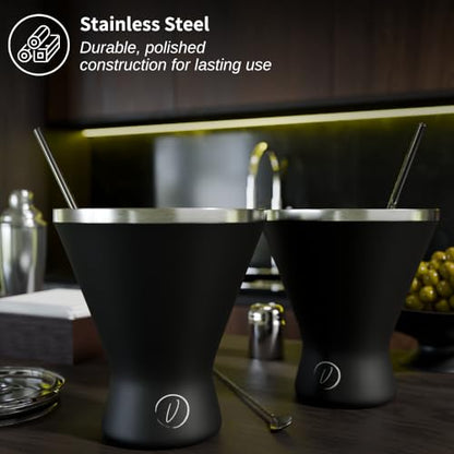 10oz Stainless Steel Martini Glass Set of 2 - Black, Vacuum Insulated, Unbreakable Cocktail Glasses for Home & Bar