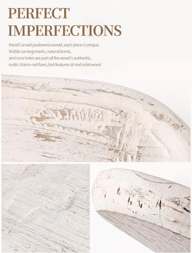 Hanobe White Wooden Decorative Key Bowl for Coffee Table, Rustic Home Decor