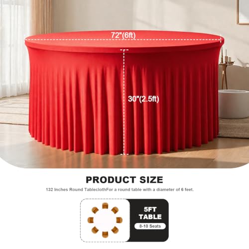 Red Round Tablecloth 72 Inch - 2 Pack Washable & Wrinkle Resistant for Holiday & Event Decor