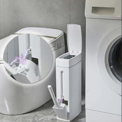 Slim Bathroom Trash Can with Toilet Brush Set - Space-Saving Organizer