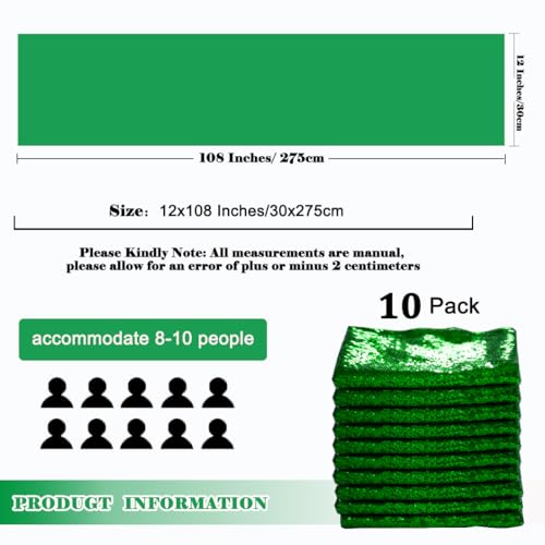 Green Sequin Table Runners 10 Pack 12x108 Inches for Weddings & Parties