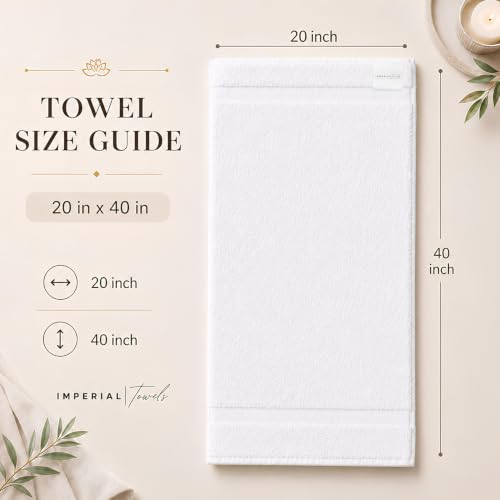 Imperial Towels Pack of 12 White 20x40 Inch Cotton Bath Towels - Fast Drying, Commercial Use