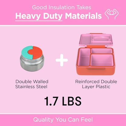 Kids Insulated Leakproof Bento Lunch Box with Food Jar - Pink Berry, 8.5 oz, Pack of 2