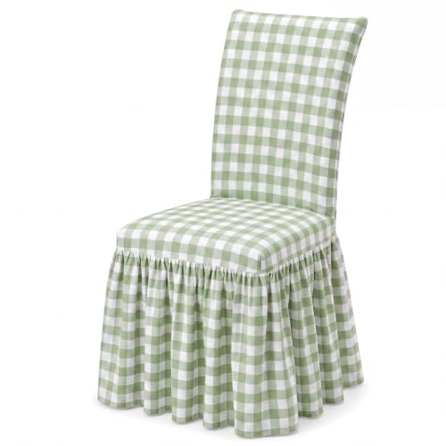 Sage Green Gingham Chair Cover with Ruffle Skirt for Dorm & Kitchen