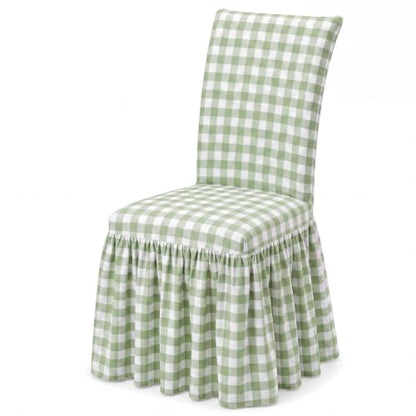 Sage Green Gingham Chair Cover with Ruffle Skirt for Dorm & Kitchen
