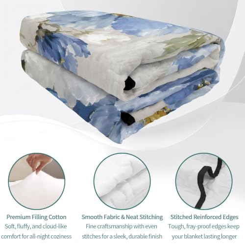 Blue White Flower Quilt Set Twin XL 3 Piece Bed Coverlet Bedding - Rustic Daisy