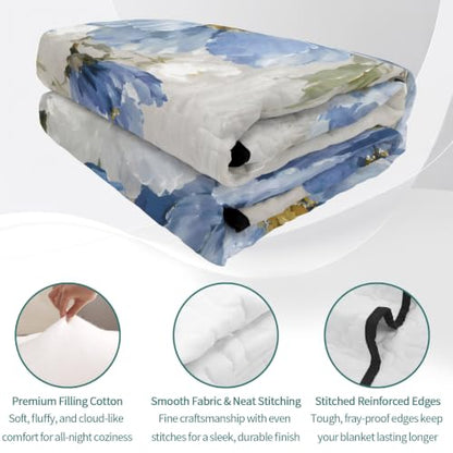 Blue White Flower Quilt Set Twin XL 3 Piece Bed Coverlet Bedding - Rustic Daisy