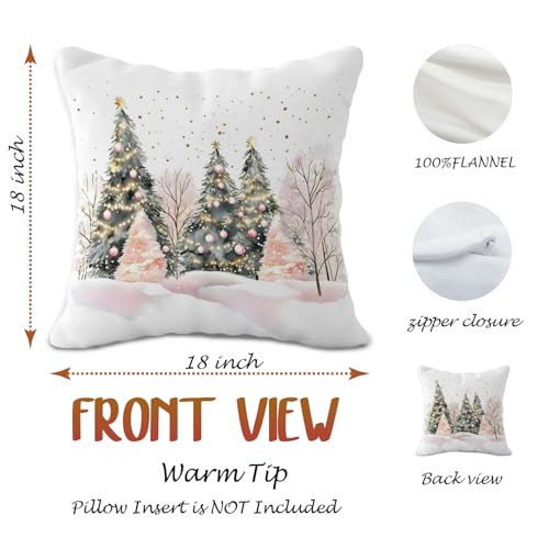 Christmas Tree Pillow Covers Set of 2 - Pink and Gold Holiday Decor 18x18 Inches
