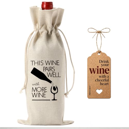 Funny Celebration Wine Gift Bag - More - Reusable Burlap Bottle Holder for Birthdays, Weddings, Anniversaries, Christmas