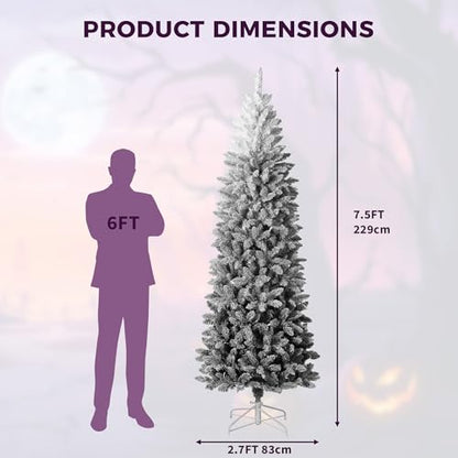 7.5Ft Slim Flocked Christmas Tree - White & Black Gradient Artificial Decor
