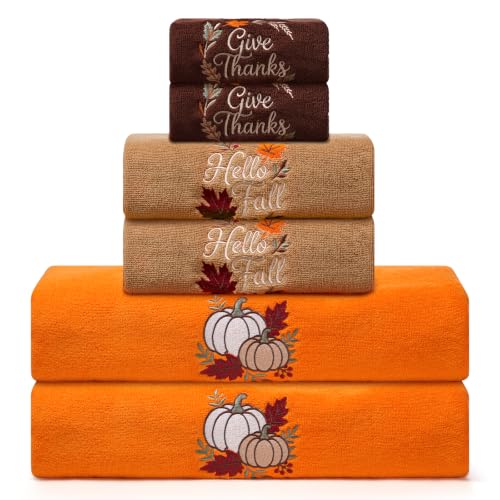 Autumn Harvest Pumpkin Bathroom Towel Set 6 Piece - Fall Decor Cotton