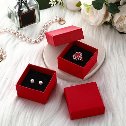 Yinkin 72 Pcs Ring Boxes Bulk with Velvet Liner - Red