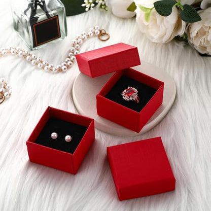 Yinkin 72 Pcs Ring Boxes Bulk with Velvet Liner - Red