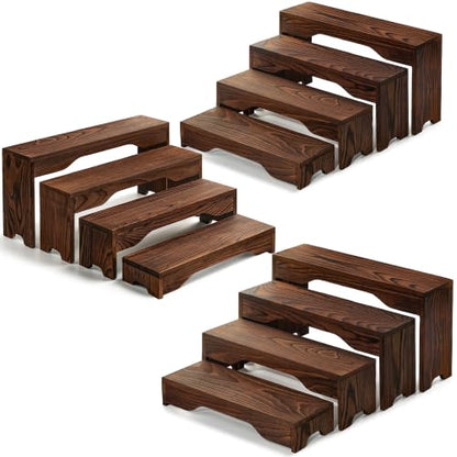 3 Pack Wooden Tiered Risers Display Stand Set for Kitchen, Bakery & Home Organization