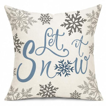 Let It Snow Pillow Cover 18x18 Winter Farmhouse Christmas Throw - Snowflakes Variation