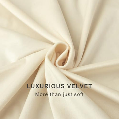 Cream Beige Velvet Curtains 52x96 Inches - Pack of 2 - Room Darkening & Thermal Insulated Drapes for Living Room & Bedroom