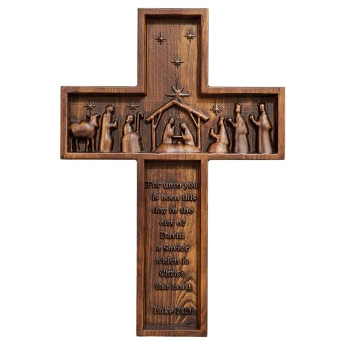 9.8 Inch Nativity Wall Crucifix Cross Handmade Christmas Faith Gift - Nativity Scene