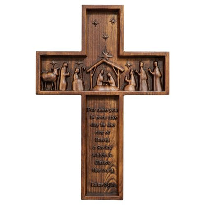 9.8 Inch Nativity Wall Crucifix Cross Handmade Christmas Faith Gift - Nativity Scene