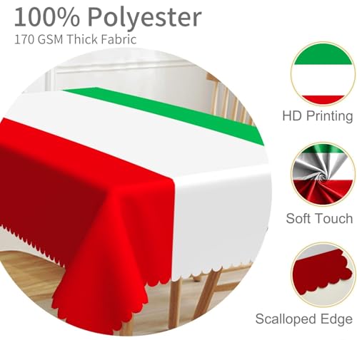 Italian Flag Tablecloth 70x120 Inches Red White Green Fabric for Italian Theme Party