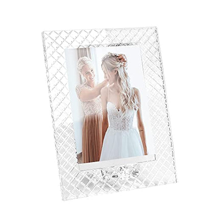 kitCom 5x7 Inch Crystal Wedding Photo Frame with Embossed Design – Keepsake Tabletop Display, Clear Gift Box