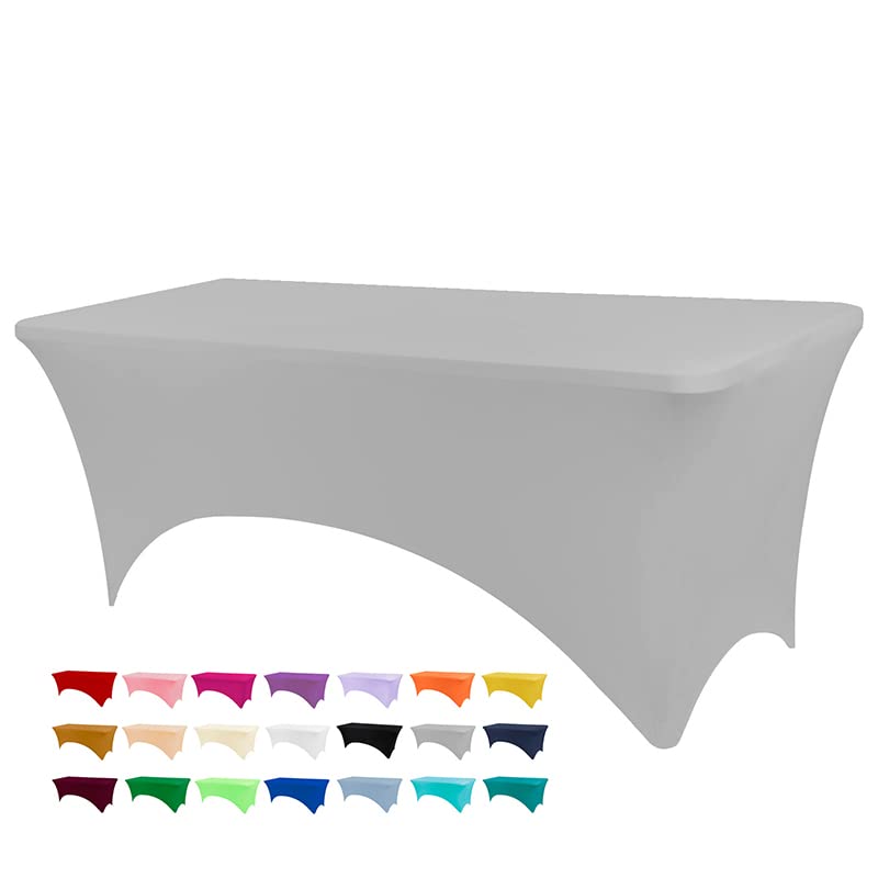 BDDC Table Covers for 4 Foot Tables, Spandex Table Covers 4ft, Sliver Gray Table Cloths Rectangle 4ft for Events, Wedding, Banquets & Parties