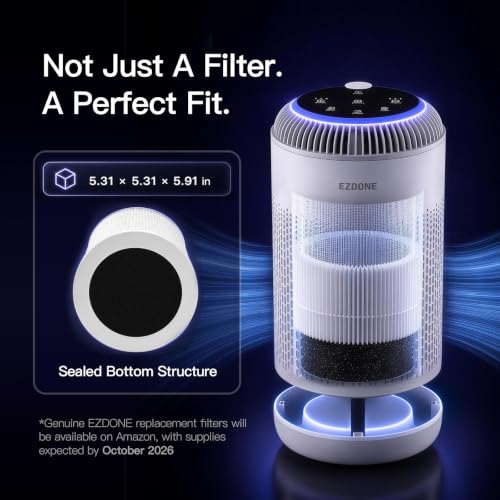 EZDONE White Compact Air Purifier with HEPA Filter & Aroma Tray for Bedroom