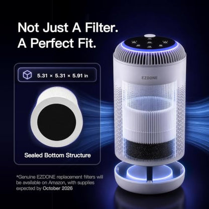 EZDONE White Compact Air Purifier with HEPA Filter & Aroma Tray for Bedroom