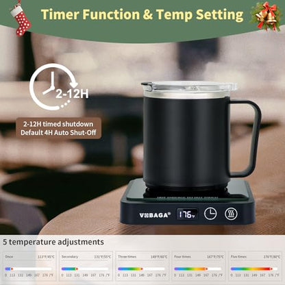 Matte Black Coffee Mug Warmer & 15oz Mug Set for Desk - Smart Temperature Control