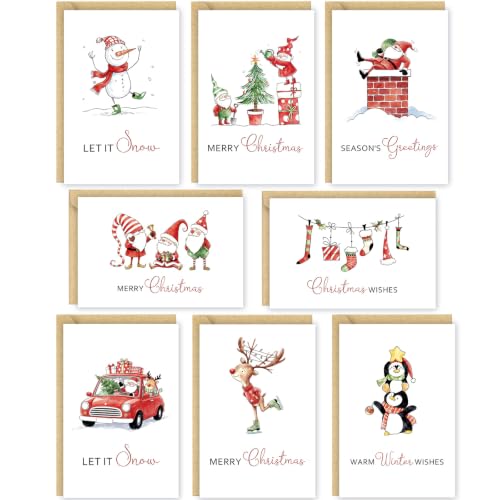 24 Pack Rustic Christmas Cards with Envelopes Watercolor Designs 4x6in